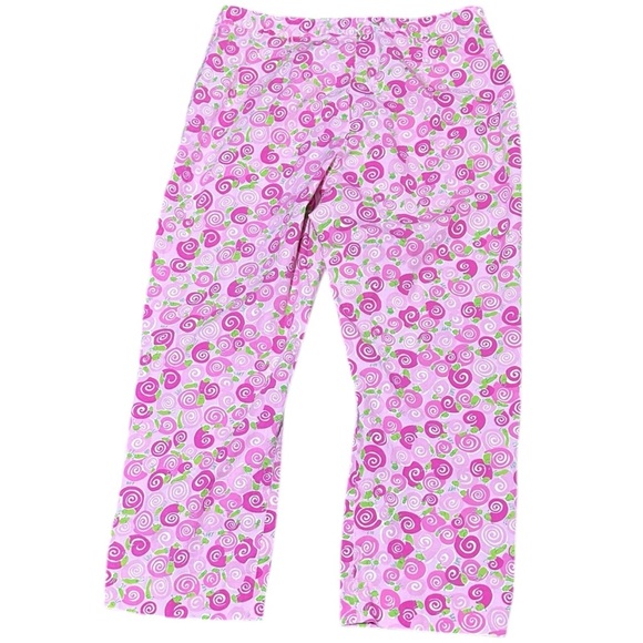 Lilly Pulitzer Pink & Green Snail Print Cropped Pants Size 10P - Picture 1 of 4